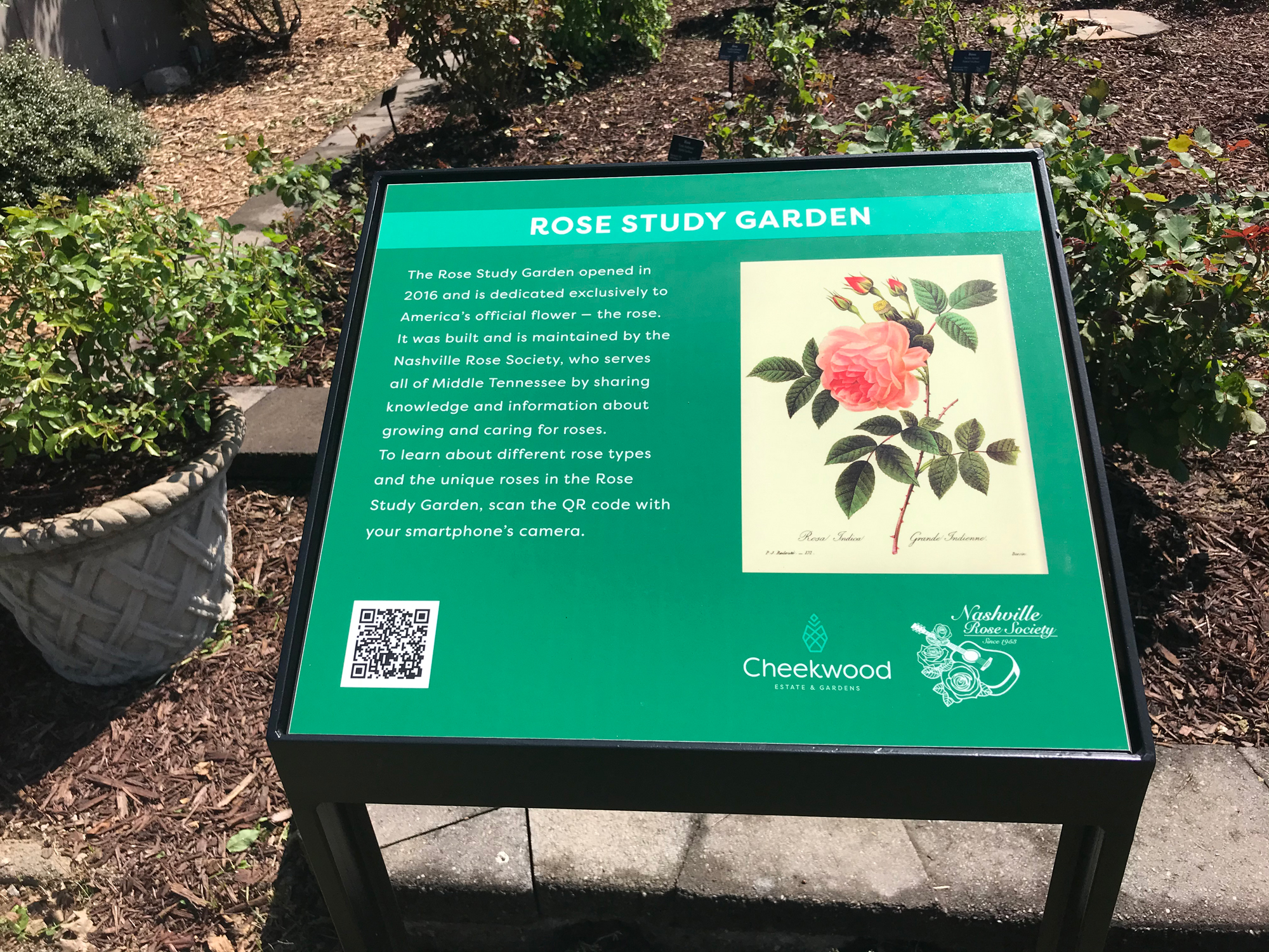 Rose Study Garden QR code sign